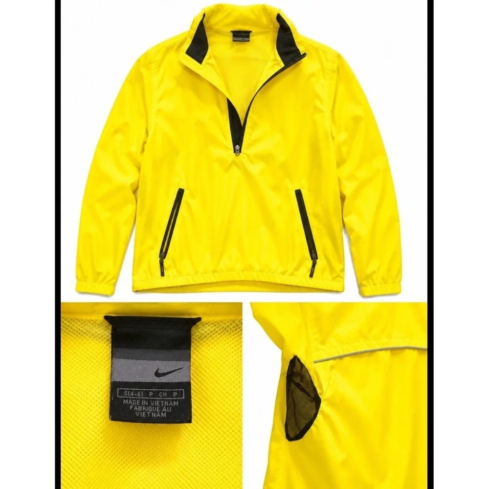 NIKE Womens Yellow Windbreaker Jacket 1/2 Zip‎ Pullover jacket Small 4-6 Swoosh